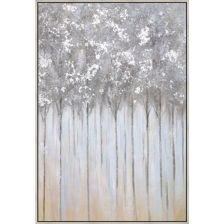 EAHPC22109 - SLENDER TREES framed floating in a contemporary silver frame. Finished Size: W 42.00 in x H 62.00 in