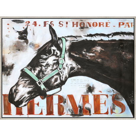 EAHPC22110 - FANCY BLACK HORSE I framed floating in a contemporary silver frame. Finished Size: W 48.00 in x H 36.00 in