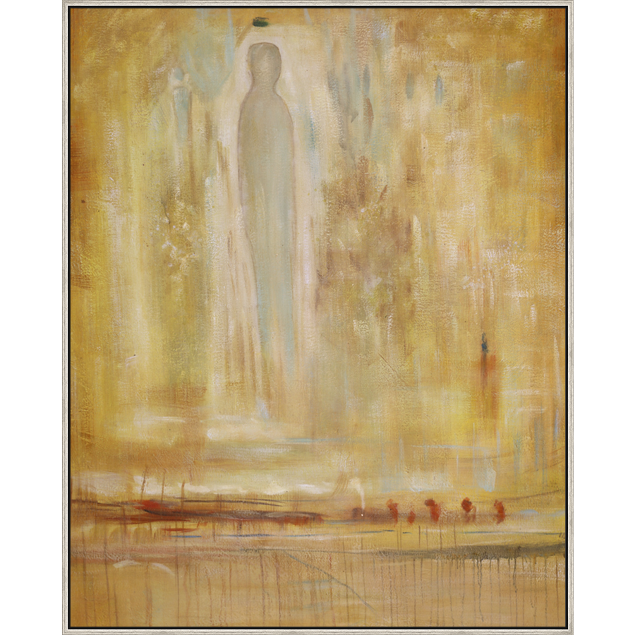 EAHPC22111 - ETHERAL FIGURE ON ORANGE framed floating in a contemporary silver frame. Finished Size: W 48.00 in x H 60.00 in
