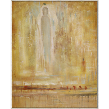 EAHPC22111 - ETHERAL FIGURE ON ORANGE framed floating in a contemporary silver frame. Finished Size: W 48.00 in x H 60.00 in