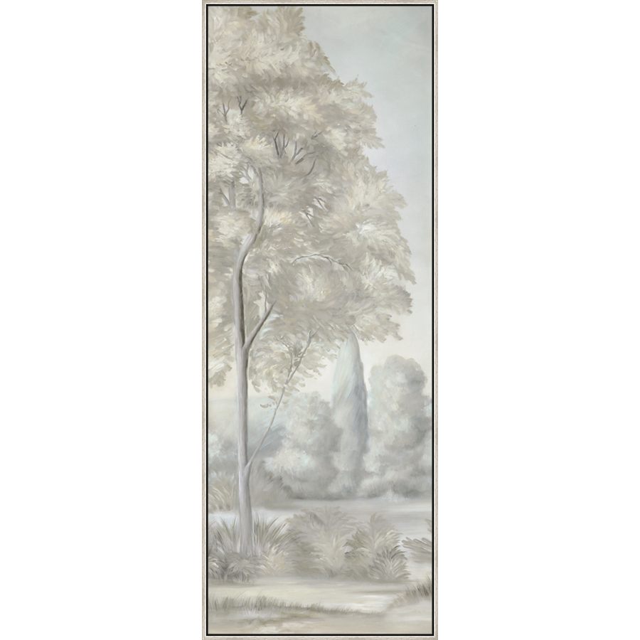 EAHPC23006A - STILLNESS I framed floating in a contemporary silver frame. Finished Size: W 30.00 in x H 84.00 in