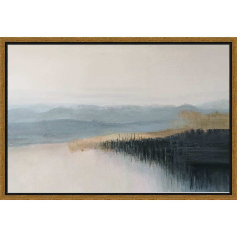 EAHPC23014 - SEASIDE IN WINTER framed floating in a contemporary gold frame. Finished Size: W 24.00 in x H 16.00 in