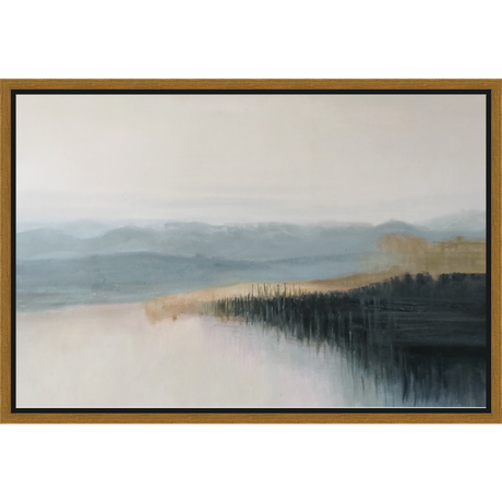 EAHPC23014 - SEASIDE IN WINTER framed floating in a contemporary gold frame. Finished Size: W 24.00 in x H 16.00 in