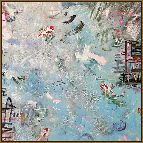 EAHPC23025 - Harmony in Chaos framed floating in a contemporary gold frame. Finished Size: W 60.00 in x H 60.00 in