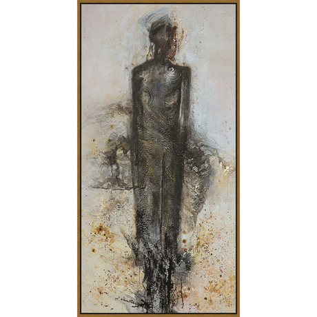 EAHPC23038 - FIGURE IN BLACK framed floating in a contemporary gold frame. Finished Size: W 30.00 in x H 60.00 in