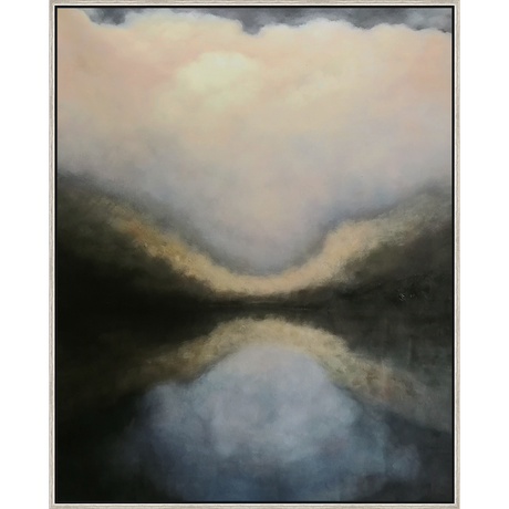 EAHPC23057 - ON THE RIVER AT DUSK framed floating in a contemporary silver frame. Finished Size: W 40.00 in x H 50.00 in