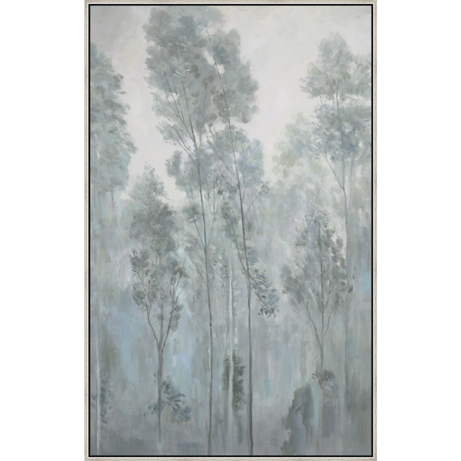 EAHPC23058A - MISTY PINES I framed floating in a contemporary silver frame. Finished Size: W 40.00 in x H 64.00 in