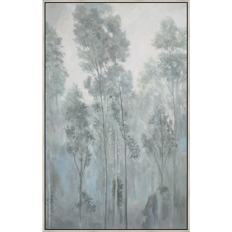 EAHPC23058A - MISTY PINES I framed floating in a contemporary silver frame. Finished Size: W 40.00 in x H 64.00 in