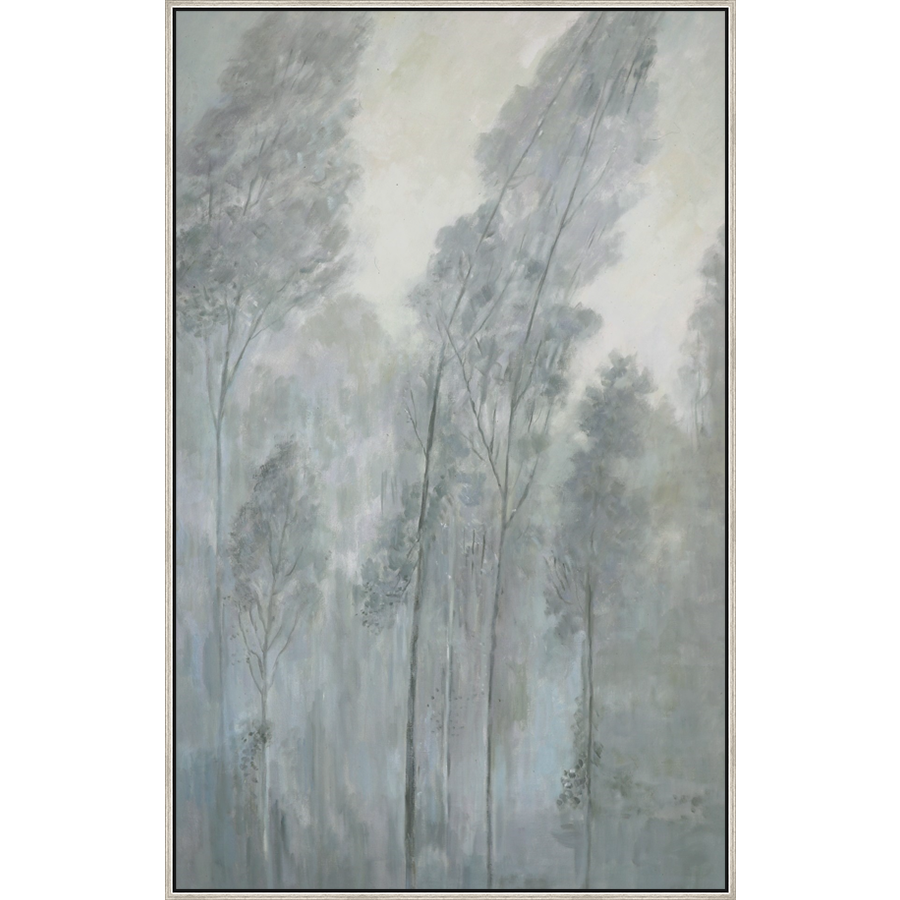 EAHPC23058B - MISTY PINES II framed floating in a contemporary silver frame. Finished Size: W 40.00 in x H 64.00 in