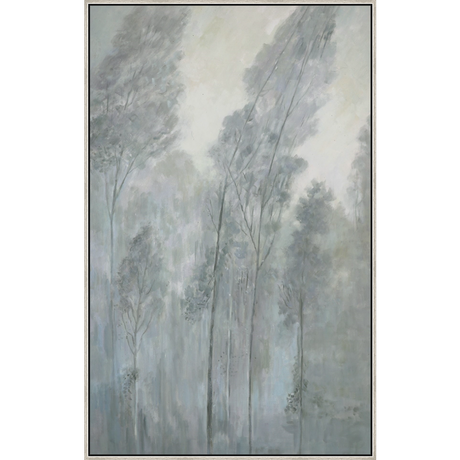 EAHPC23058B - MISTY PINES II framed floating in a contemporary silver frame. Finished Size: W 40.00 in x H 64.00 in