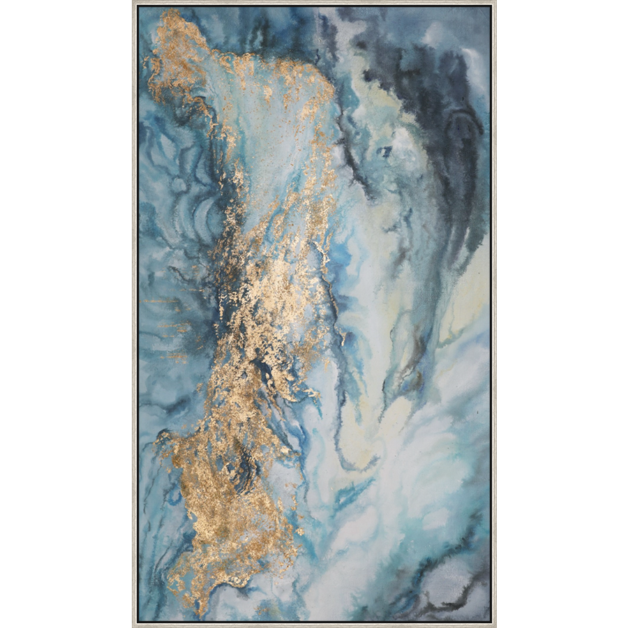 EAHPC23060B - EMBELLISHED TEMPEST IN BLUE II framed floating in a contemporary silver frame. Finished Size: W 40.00 in x H 70.00 in