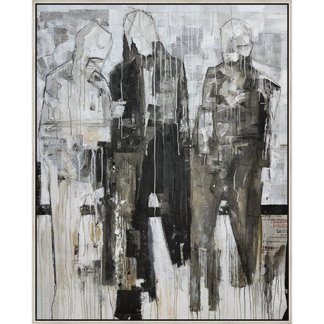 EAHPC23064 - BLACK AND WHITE ABSTRACT framed floating in a contemporary silver frame. Finished Size: W 43.00 in x H 54.00 in