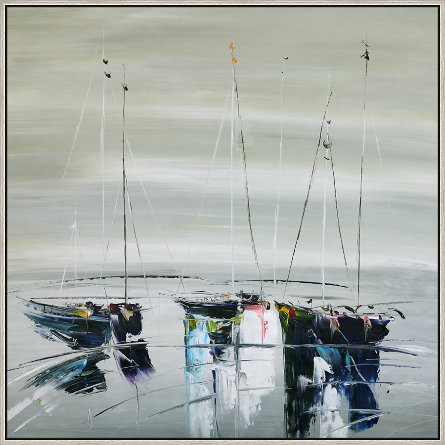 EAHPC23075 - AT DOCK framed floating in a contemporary silver frame. Finished Size: W 48.00 in x H 48.00 in