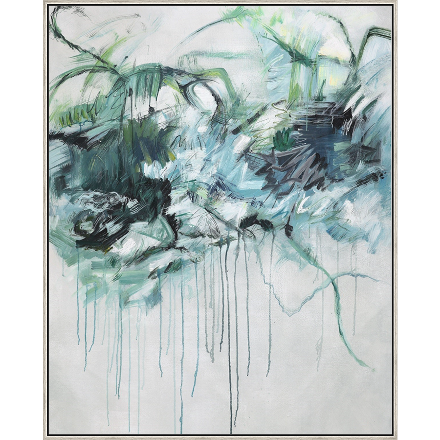EAHPC23083A - GREEN TURBULENCE I framed floating in a contemporary silver frame. Finished Size: W 48.00 in x H 60.00 in