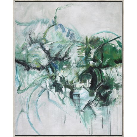 EAHPC23083B - GREEN TURBULENCE II framed floating in a contemporary silver frame. Finished Size: W 48.00 in x H 60.00 in