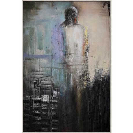 EAHPC23092 - BLACK HELMET AND BLUE CAPE framed floating in a contemporary silver frame. Finished Size: W 48.00 in x H 72.00 in