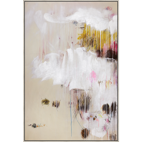 EAHPC23093 - YELLOW AND RED ABSTRACT framed floating in a contemporary silver frame. Finished Size: W 48.00 in x H 72.00 in