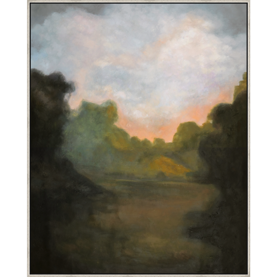 EAHPC23111 - SUNSET WALK framed floating in a contemporary silver frame. Finished Size: W 48.00 in x H 60.00 in