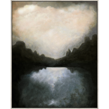 EAHPC23112 - DUSK ON THE LAKE framed floating in a contemporary silver frame. Finished Size: W 48.00 in x H 60.00 in