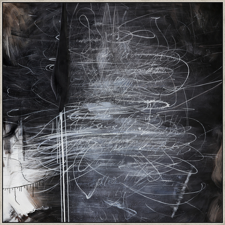 EAHPC23116 - WHITE FRENZY ON BLACK framed floating in a contemporary silver frame. Finished Size: W 60.00 in x H 60.00 in