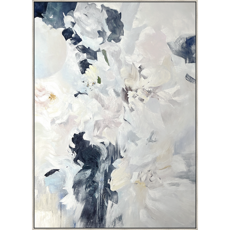 EAHPC23129 - INFUSED WITH BLUE I framed floating in a contemporary silver frame. Finished Size: W 60.00 in x H 84.00 in