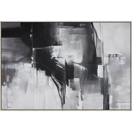 EAHPC23139 - BLACK AND WHITE ABSTRACT II framed floating in a contemporary silver frame. Finished Size: W 74.00 in x H 50.00 in