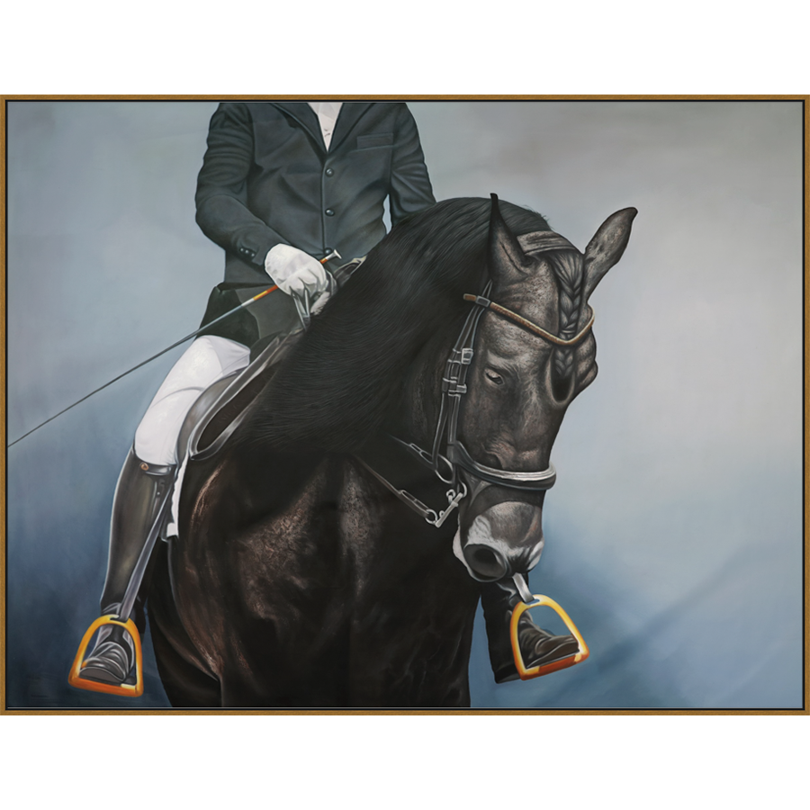 EAHPC23141 - BEFORE THE HUNT framed floating in a contemporary gold frame. Finished Size: W 84.00 in x H 64.00 in