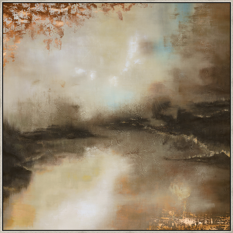 EAHPC23147 - TWILIGHT AT THE STREAM framed floating in a contemporary silver frame. Finished Size: W 60.00 in x H 60.00 in
