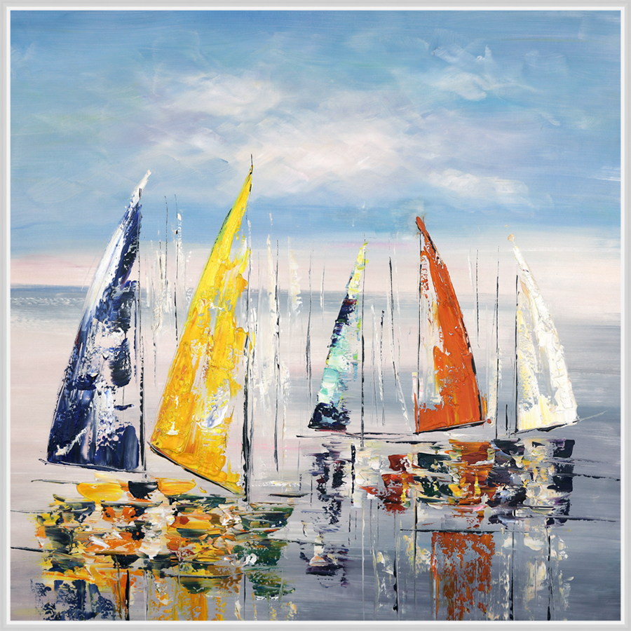 EAHPC23156 - RACE DAY ON THE LAKE framed floating in a contemporary white frame. Finished Size: W 48.00 in x H 48.00 in