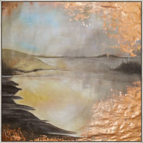 EAHPC23157 - EMBELLISHED CRATER LAKE framed floating in a contemporary silver frame. Finished Size: W 60.00 in x H 60.00 in