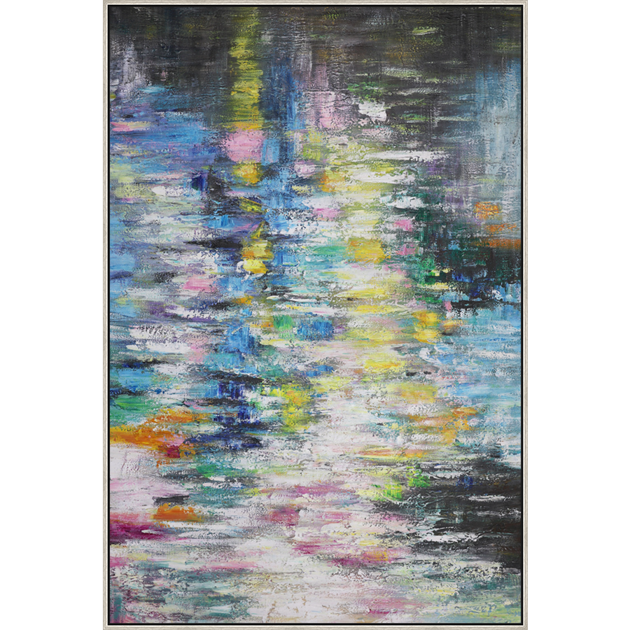 EAHPC24003 - PASTEL REFLECTIONS framed floating in a contemporary silver frame. Finished Size: W 48.00 in x H 72.00 in