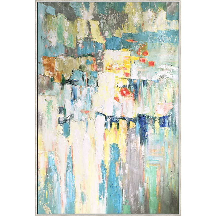 EAHPC24007 - CHROMATIC ABSTRACT II framed floating in a contemporary silver frame. Finished Size: W 48.00 in x H 72.00 in