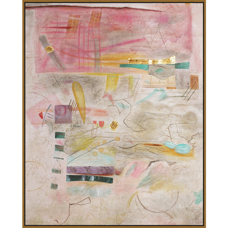 EAHPC24019 - MOSTLY PINK framed floating in a contemporary gold frame. Finished Size: W 48.00 in x H 60.00 in