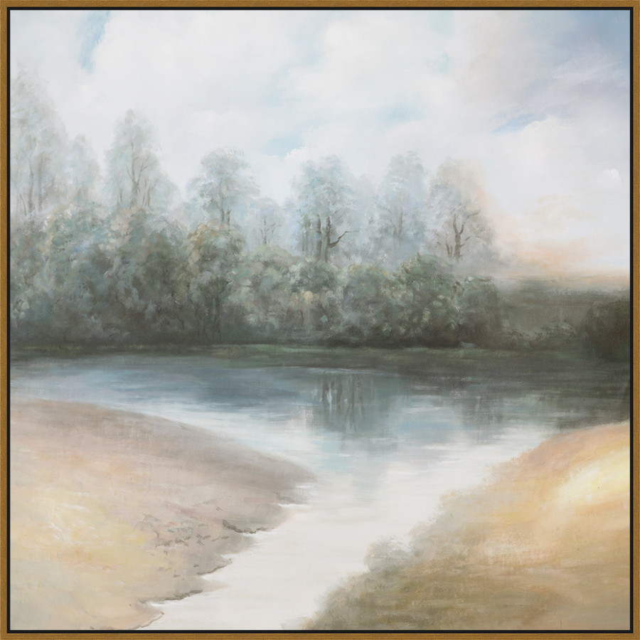 EAHPC24023 - NARROW STREAM framed floating in a contemporary gold frame. Finished Size: W 50.00 in x H 50.00 in