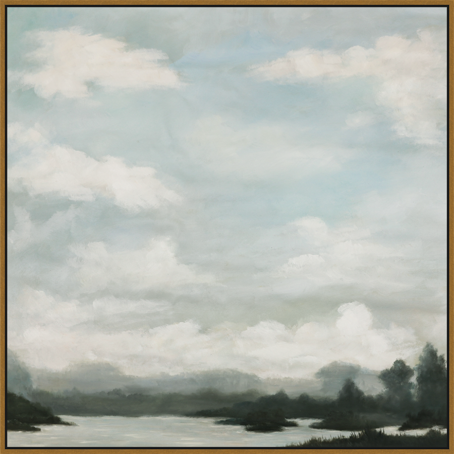EAHPC24024 - CLOUDS OF SUMMER framed floating in a contemporary gold frame. Finished Size: W 50.00 in x H 50.00 in