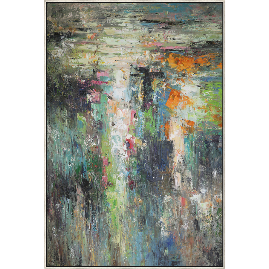 EAHPC24027 - COLORFUL ABSTRACT I framed floating in a contemporary silver frame. Finished Size: W 48.00 in x H 72.00 in