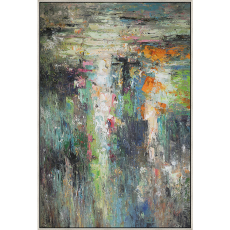 EAHPC24027 - COLORFUL ABSTRACT I framed floating in a contemporary silver frame. Finished Size: W 48.00 in x H 72.00 in