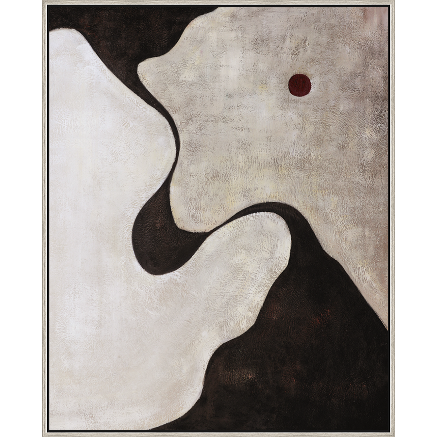 EAHPC24031 - BROWN DOT II framed floating in a contemporary silver frame. Finished Size: W 40.00 in x H 50.00 in