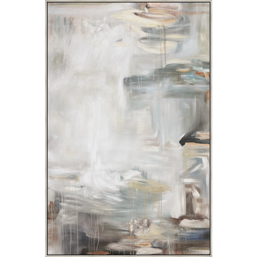 EAHPC24034 - GRAY AND PINK ABSTRACT framed floating in a contemporary silver frame. Finished Size: W 54.00 in x H 84.00 in