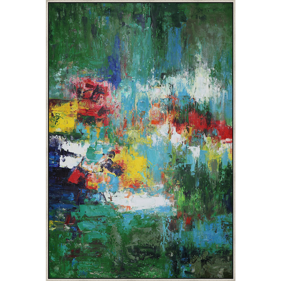 EAHPC24036 - COLORFUL ABSTRACT III framed floating in a contemporary silver frame. Finished Size: W 48.00 in x H 72.00 in