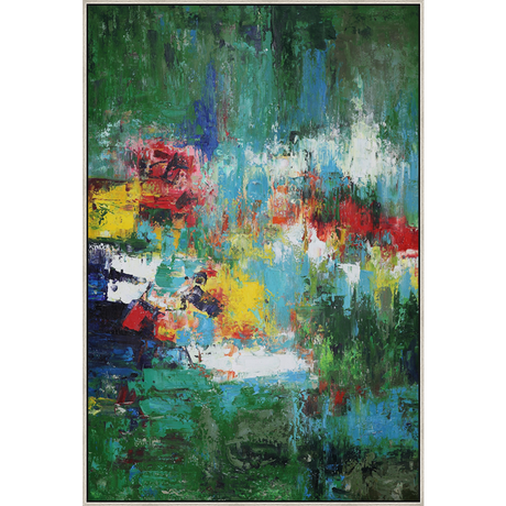 EAHPC24036 - COLORFUL ABSTRACT III framed floating in a contemporary silver frame. Finished Size: W 48.00 in x H 72.00 in