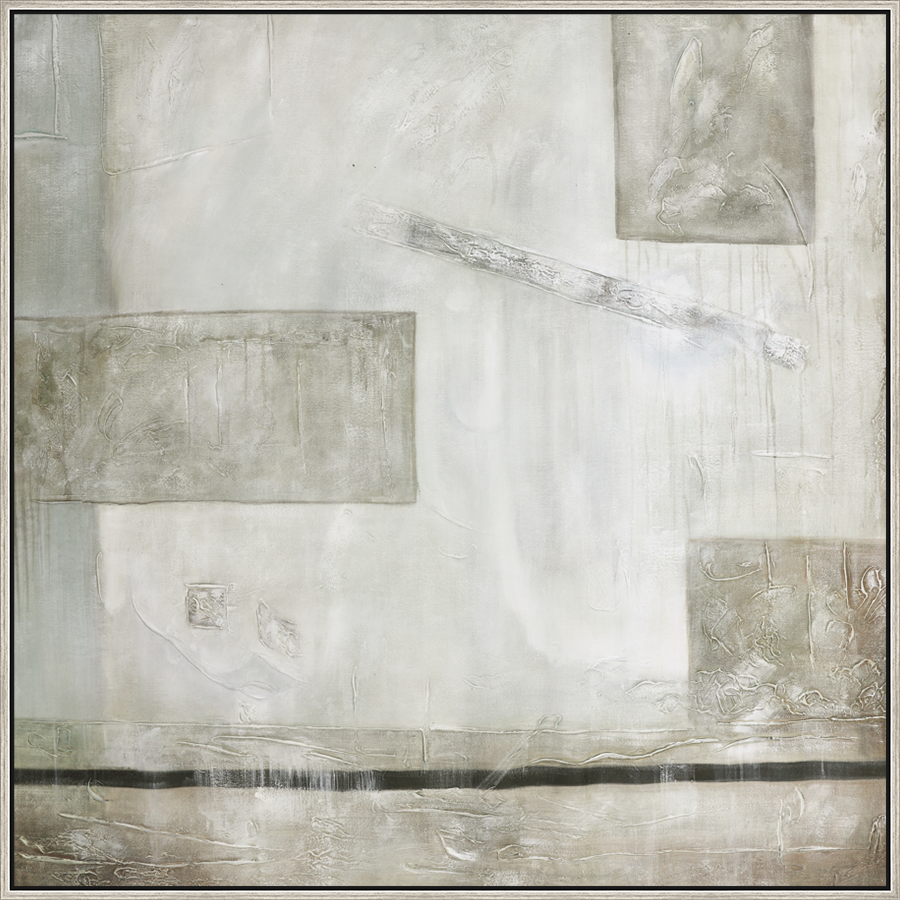 EAHPC24038 - TAUPE SQUARES framed floating in a contemporary silver frame. Finished Size: W 50.00 in x H 50.00 in