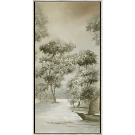 EAHPC24051 - WOODED PATH framed floating in a contemporary silver frame. Finished Size: W 24.00 in x H 48.00 in