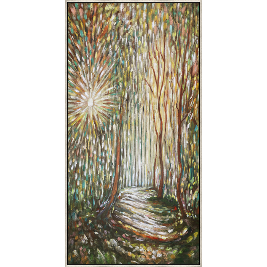 EAHPC24058 - AUTUMN PATH framed floating in a contemporary silver frame. Finished Size: W 36.00 in x H 72.00 in