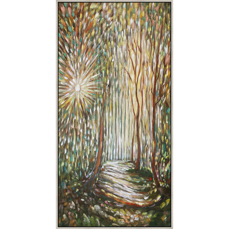 EAHPC24058 - AUTUMN PATH framed floating in a contemporary silver frame. Finished Size: W 36.00 in x H 72.00 in