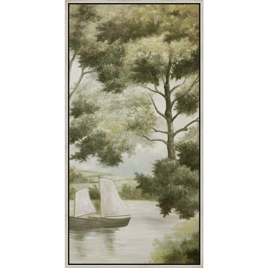 EAHPC24062 - AT THE LAKE framed floating in a contemporary silver frame. Finished Size: W 24.00 in x H 48.00 in