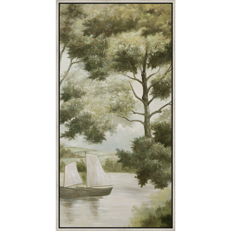 EAHPC24062 - AT THE LAKE framed floating in a contemporary silver frame. Finished Size: W 24.00 in x H 48.00 in