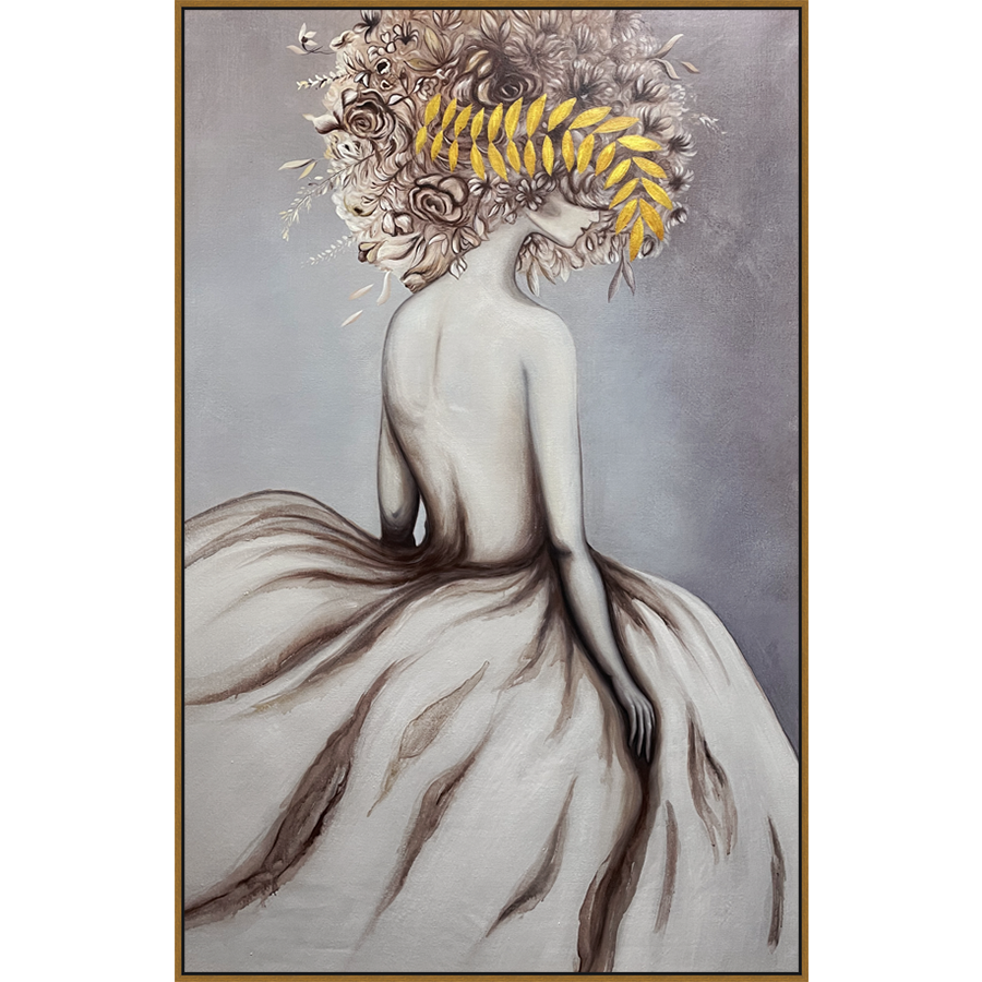 EAHPC24079 - EMBELLISHED FLORAL HEADRESS framed floating in a contemporary gold frame. Finished Size: W 50.00 in x H 80.00 in