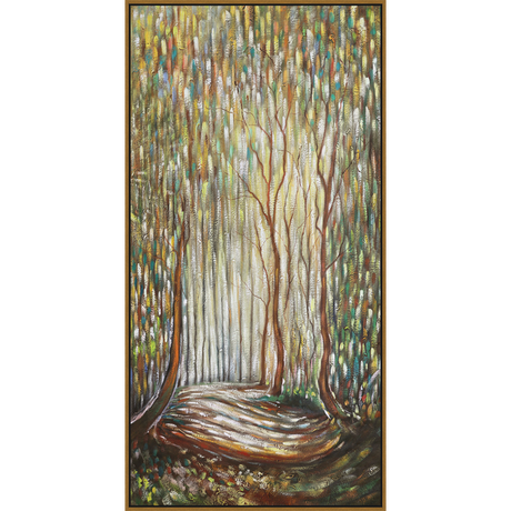 EAHPC24121 - AUTUMN WALK framed floating in a contemporary gold frame. Finished Size: W 36.00 in x H 72.00 in