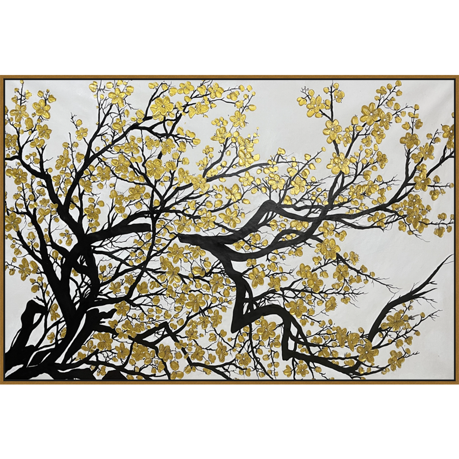EAHPC24122 - SUNLIT BRANCH framed floating in a contemporary gold frame. Finished Size: W 72.00 in x H 48.00 in